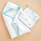 Blue Fish Towel &amp; Washcloth SetTowel: 32"x32"Washcloth: 15"x15"